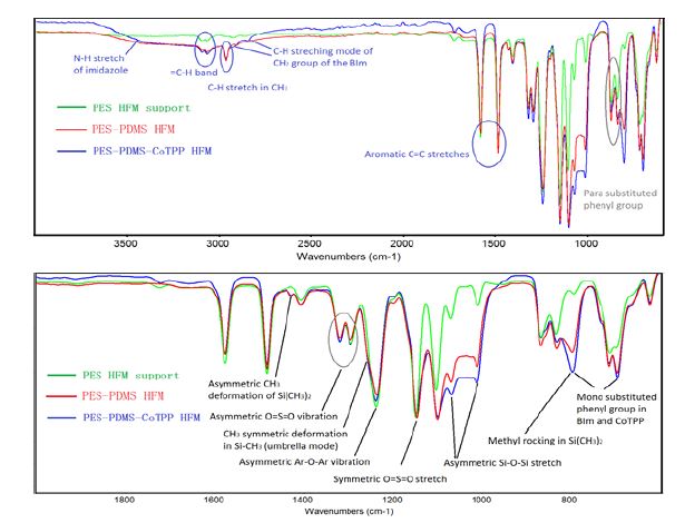 PES-PDMS-CoTPP의 FT-IR 분석결과