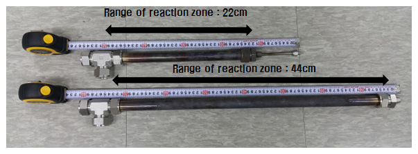 [그림 16] 각각 22cm, 44cm의 반응 영역을 갖는 촉매 장입형 모듈의 실제 사진