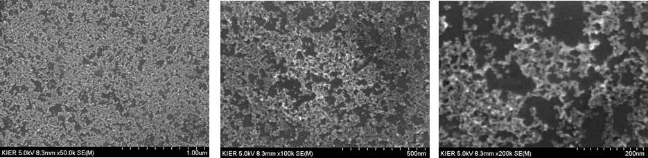 분산성이 향상된 실리콘 나노잉크의 SEM 표면사진