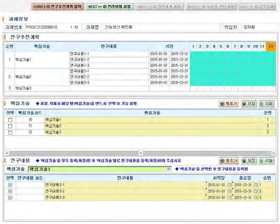 연리지시스템내 연구추진계획 입력 화면