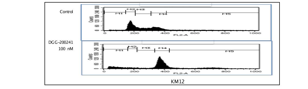 그림 38. FACS 분석을 통한 대장암세포(HCT116)에서 DGG-200241의 G2-M 세포증식 억제 확인.