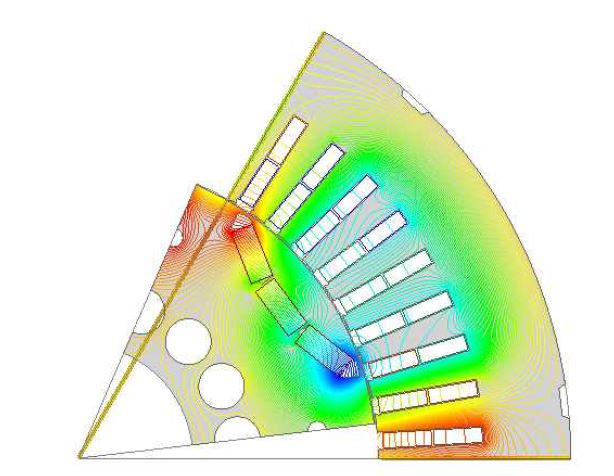 최적설계 모델의 자속선도 (6000rpm, β=76deg)