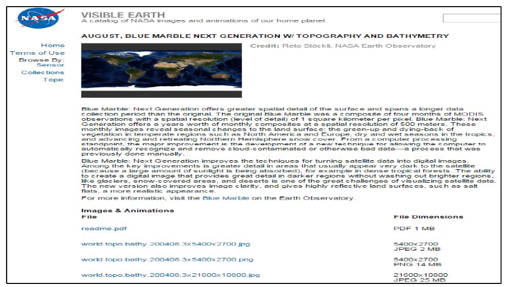 전세계 위성영상서비스 가공대상 자료의 2004년 8월 자료 페이지