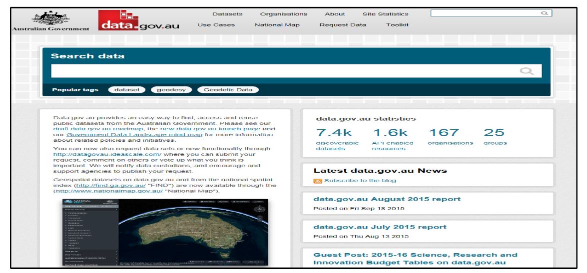Data.gov.au 메인 화면