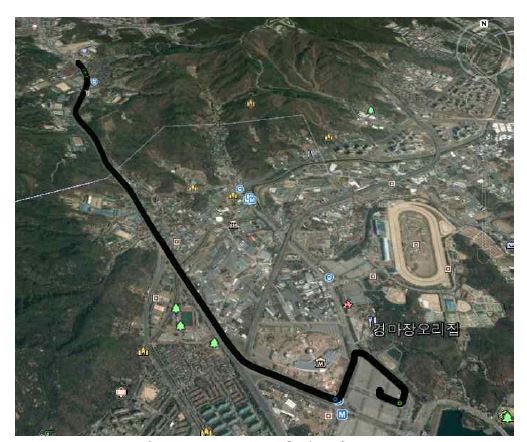그림 3.62 도로 환경 테스트 1(과천 서울랜드 – 사당역 구간)