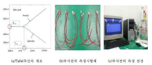 그림 2.2.37 금속용사피막의 전기화학적 방식 평가 실험 광경