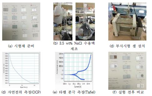 그림 2.2.45 금속용사피막의 전기화학적 방식 평가 실험 과정