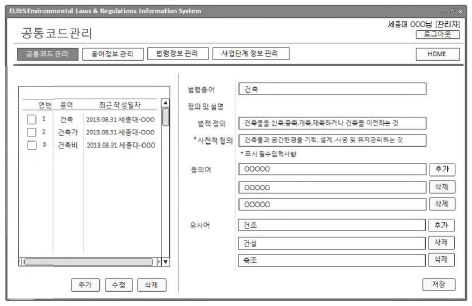 그림 2-63. ELRIS 정보모델 공통코드관리 화면