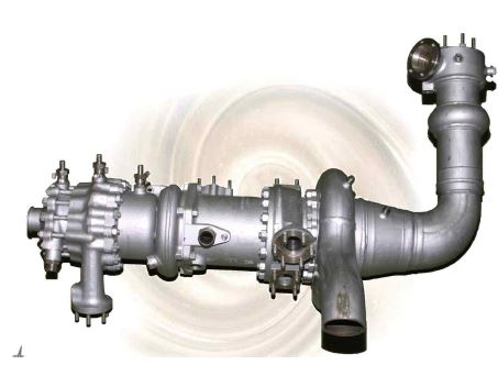 그림 3-3-48 터보펌프 외관 (우측 상단에 예연소기과 용접된 형태)