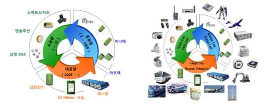국내의 저전압(2.3~3.3V) 대용량 커패시터 제조 및 적용시장