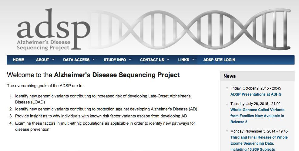 알츠하이머 환자의 유전체 시퀀싱 프로젝트 홈페이지