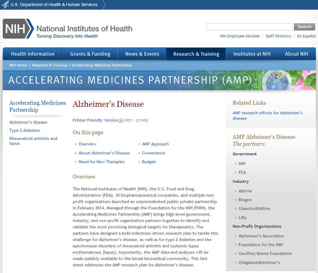 NIH의 알츠하이머 관련 빅데이터 포탈 개발 계획