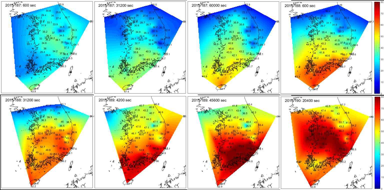 7월 강우 사례에 대한 GNSS 가강수량 분포