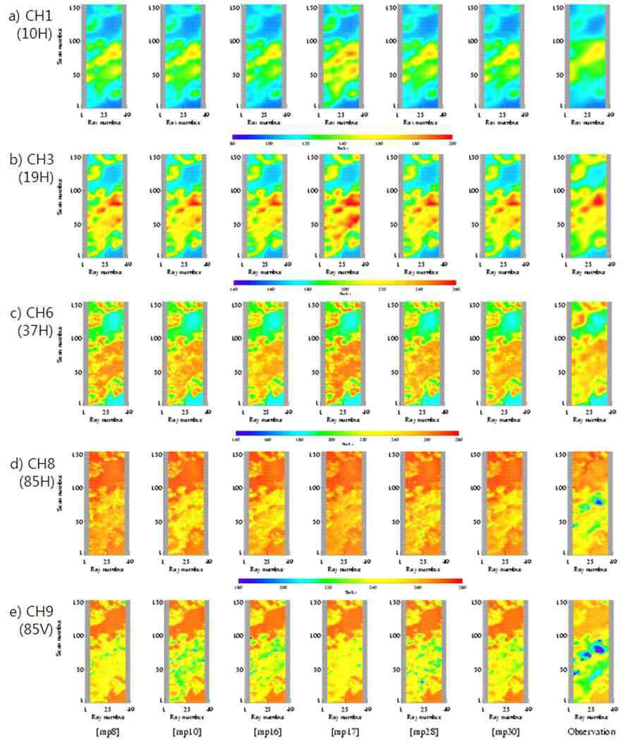 Simulated and observed brightness temperature fields for typhoon SAOMAI orbit # 16070