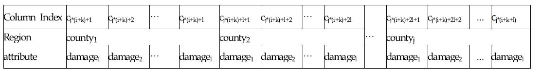 Columns of damage label attributes from each county