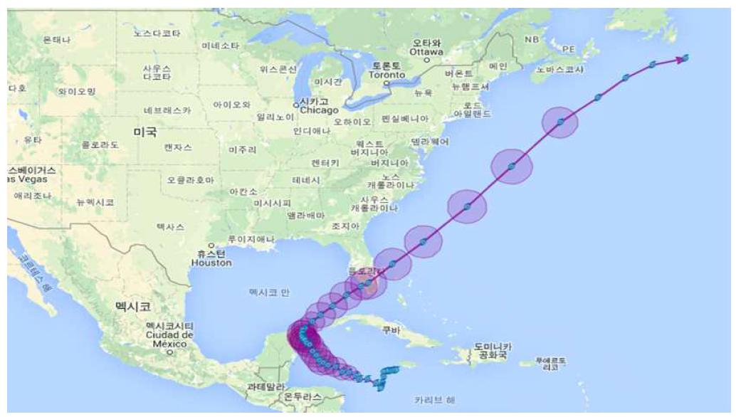 A Best-Track of hurricane Wilma and sensor station information