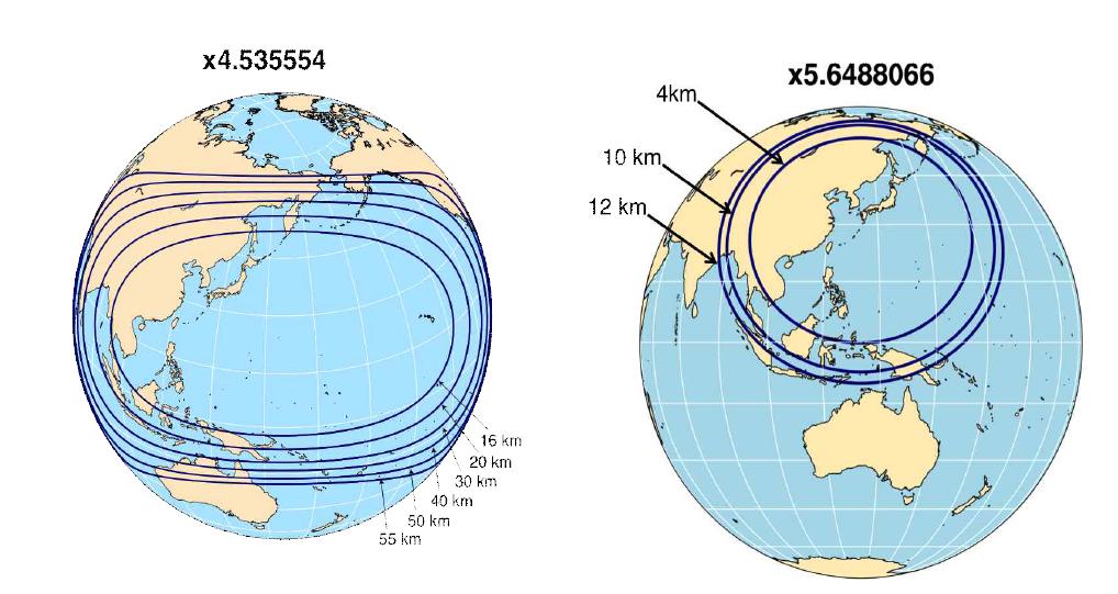 Schematic illustration of 60-15km variable mesh (total cell = 535554) used in typhoon forecasts and (right) 15-3km variable mesh (total cell = 6488066)