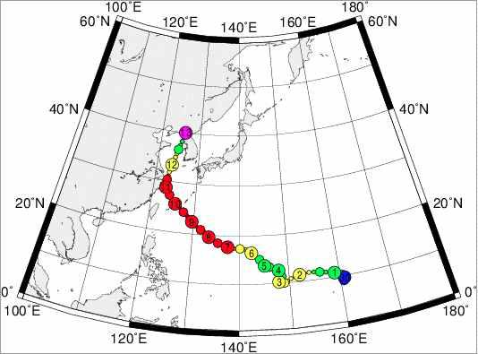 Observational typhoon track for CHAN-HOM (201509) - (Courtesy: JMA)