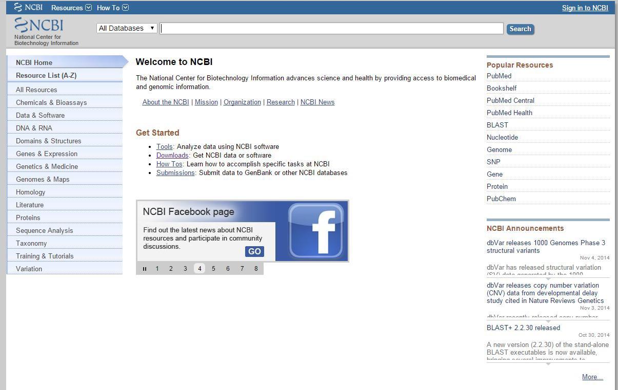 NCBI 홈페이지 화면