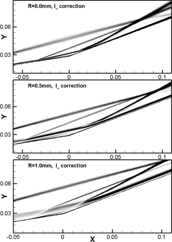 Numerical schlieren different radii of leading edge for I∞ correlation