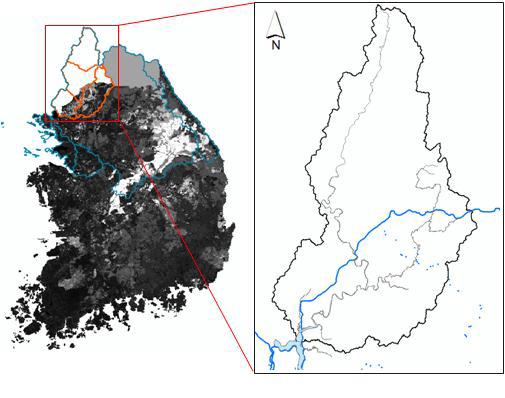 Location and subbasins of Imjin River basin