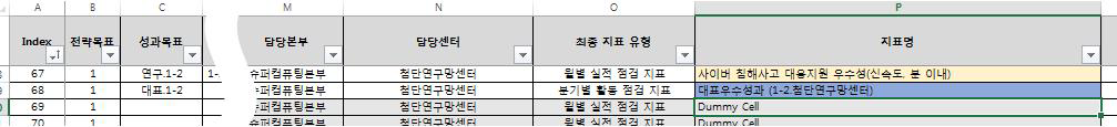 목표관리 프로그램 내 Dummy Cell 예시