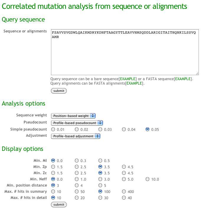 Input screen of co-evolution analysis program
