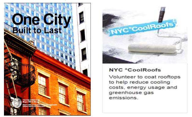 One City 보고서 표지와 NYC CoolRoofs 자원봉사 모집