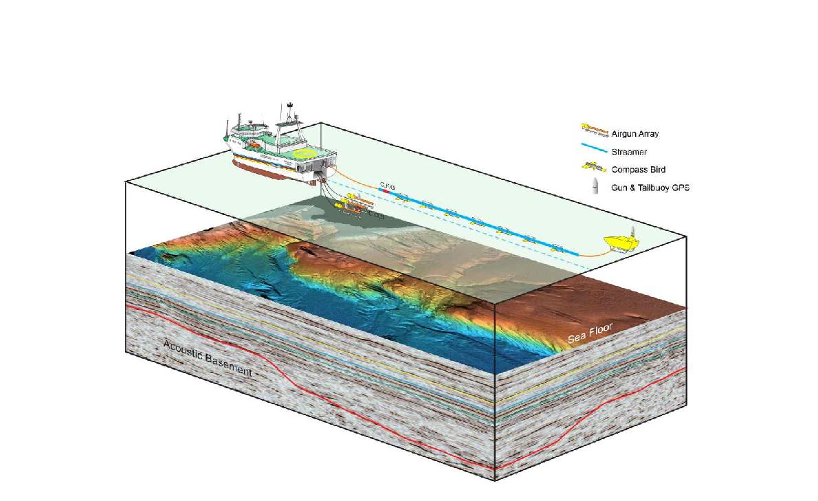 Marine seismic data acquisition diagram using the Tamhae-2.