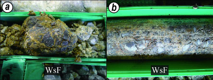 The brecciated feldspar porphyry with infilling clay materials