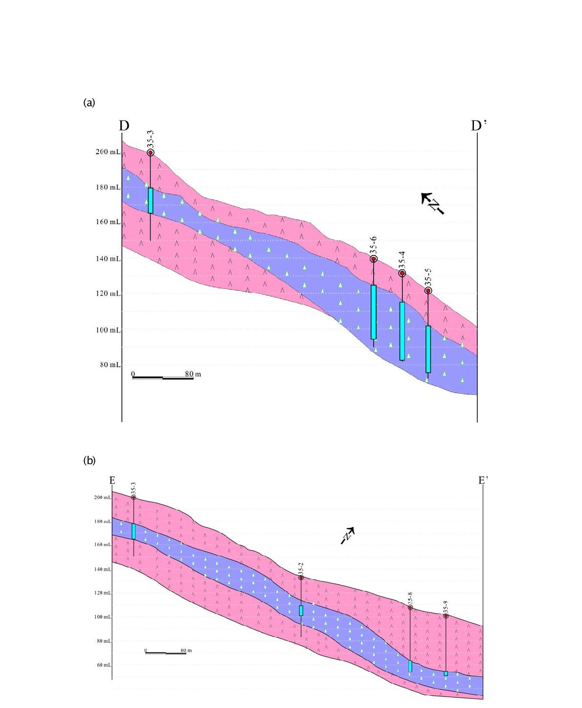 Simplified columnar sections of D-D’ and E-E’ in the Gampo 35 area