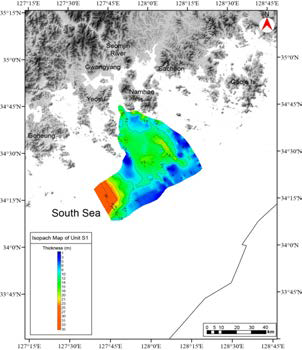 Isopach map of unit S1. The thickest of unit S1 (>30 m) occurs in the northwestern part of the study area. Contour interval in meters