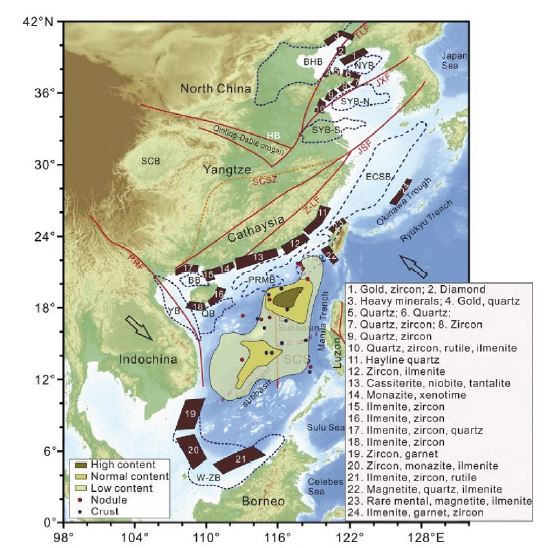 Marine placer deposits in the China seas