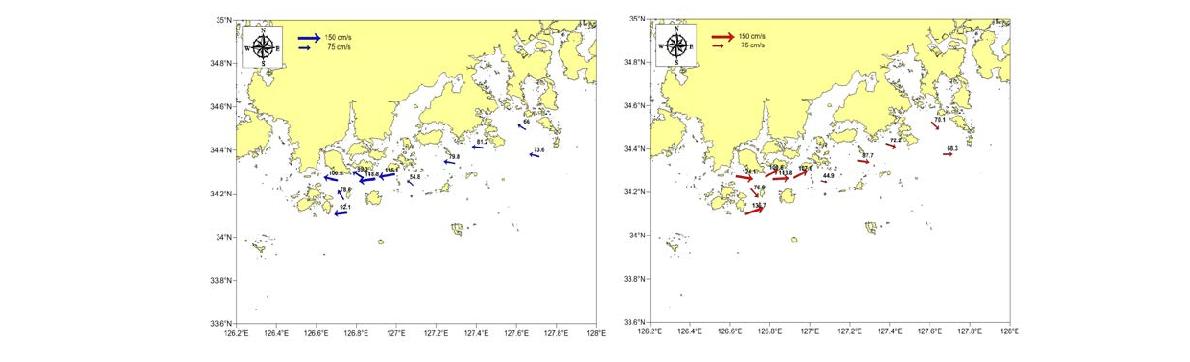 The strength and direction of tidal current in the coastal area of the South Sea