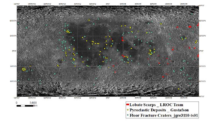 Lunar Lobate Scarps, Pyroclastic Deposits, Floor Frature craters