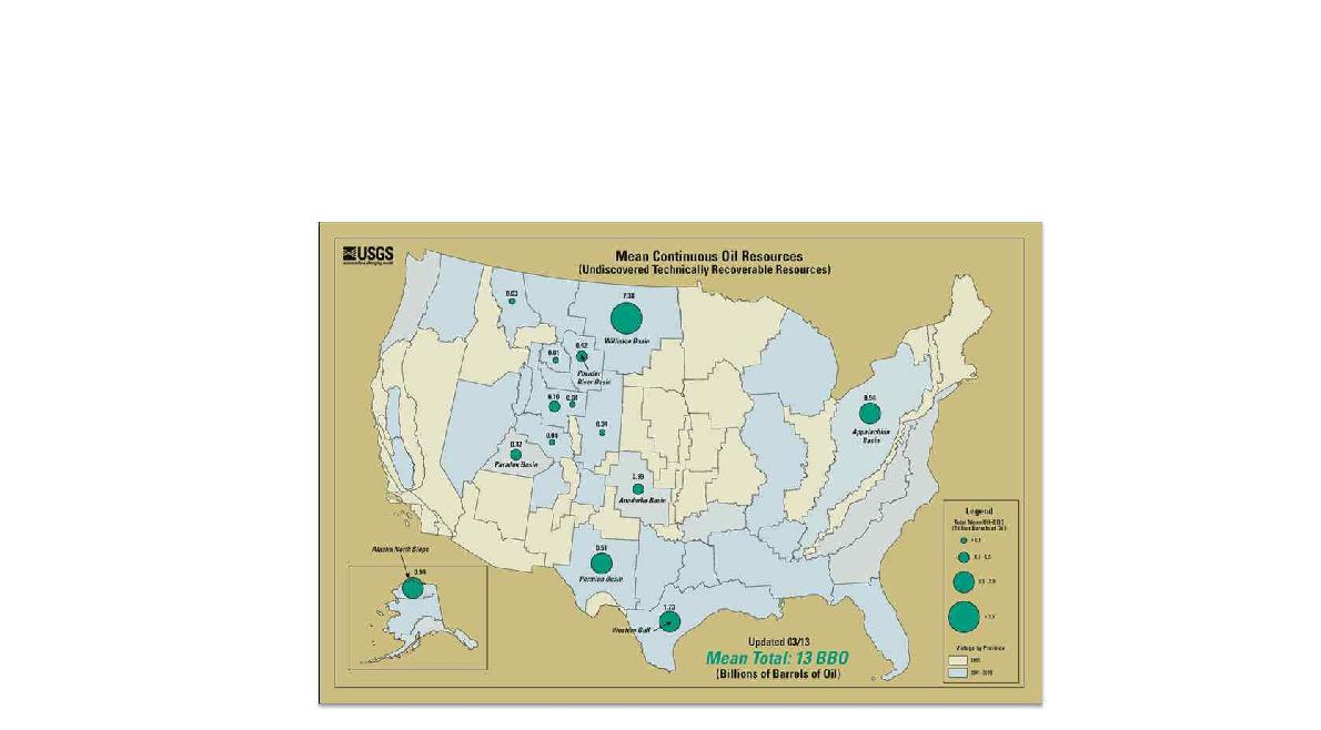 미국 내 셰일오일 및 치밀오일 자원량 분포
