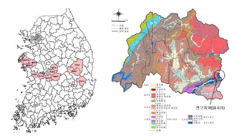 인공함양 후보지와 연구시범지역인 보은군(상주시) 마로면 임곡리