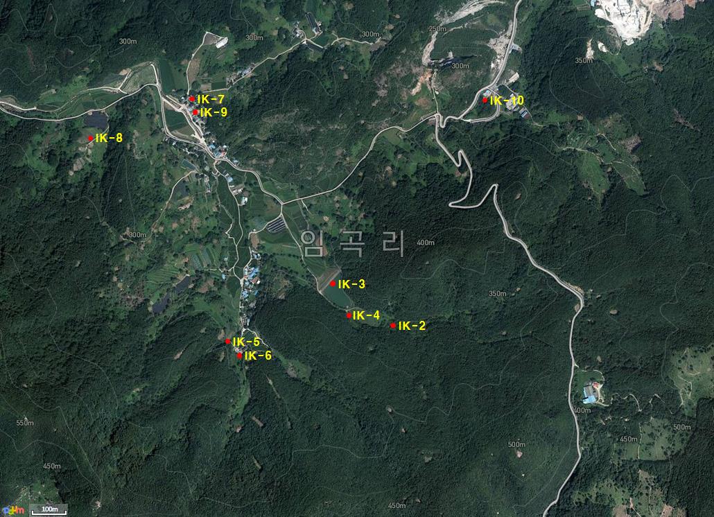 상주 임곡리 연구지역 지하수 및 지표수 시료 위치도