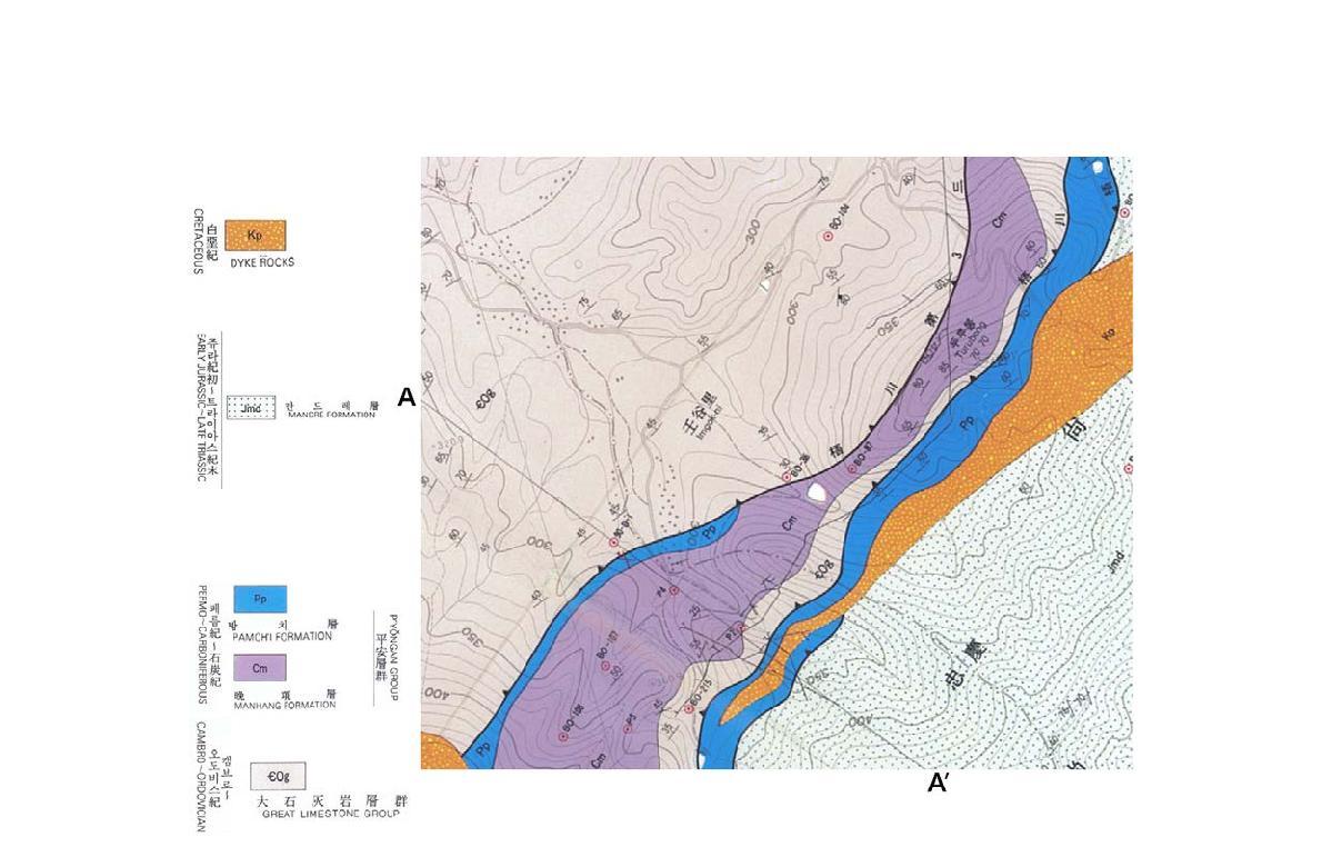 임곡리 저수지 주변의 지질도