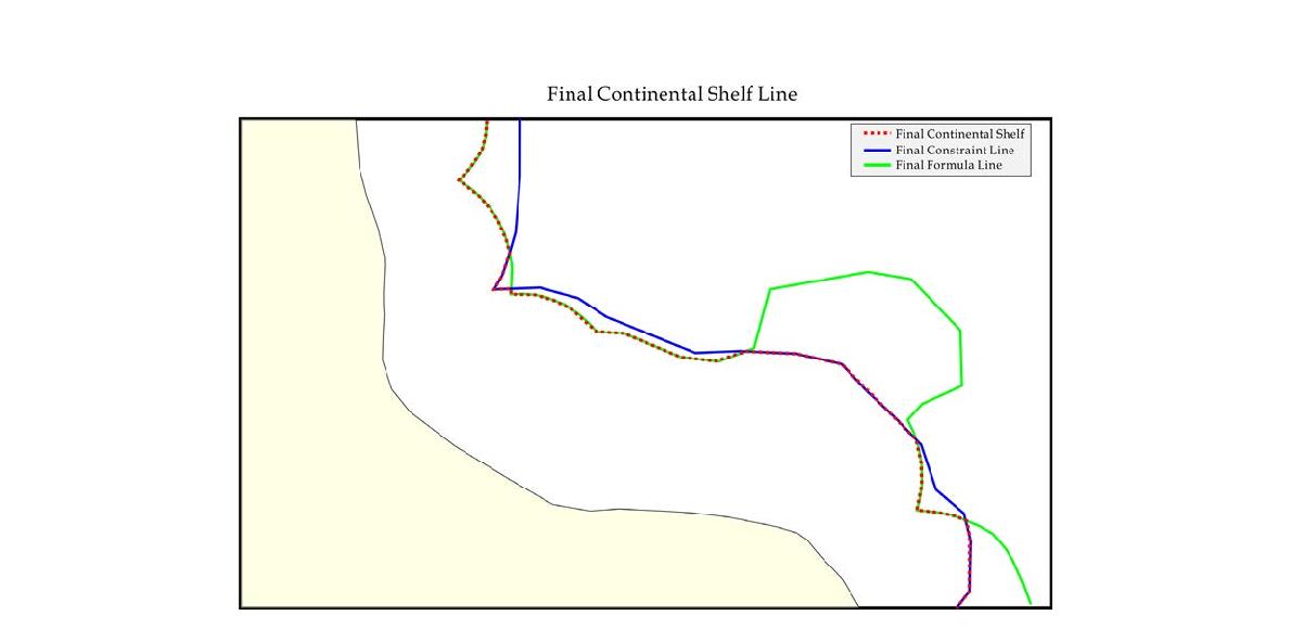 Final outer limit of continental shelf based on the outer envelope of formula line and constraint line.