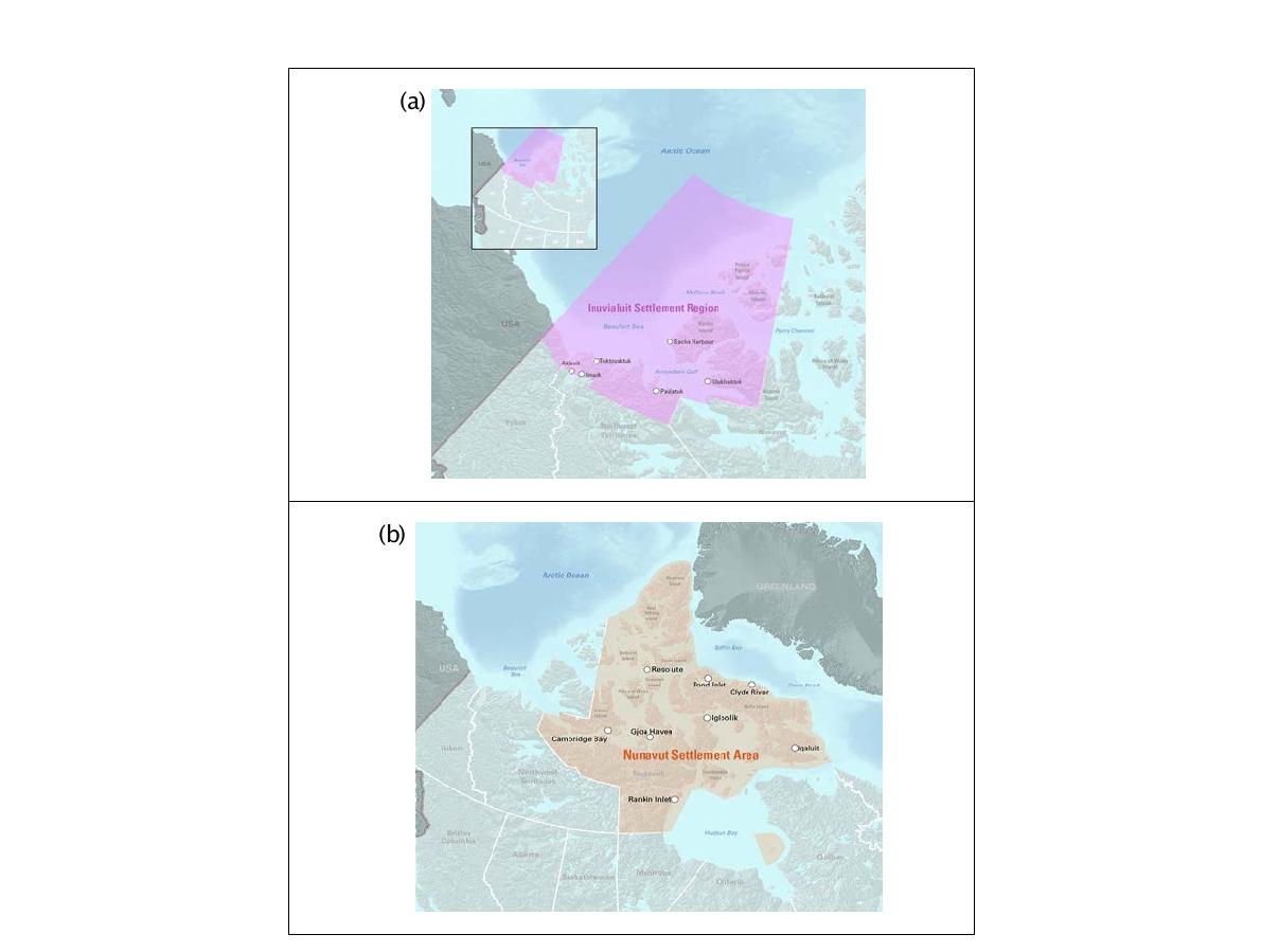 (a) Inuvialuit Settlement Region and (b) Nunavut Settlement Area.