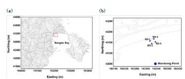 (a) 연구지역의 위치 (b) 해수 검층 지점