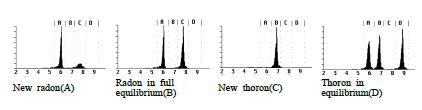 Alpha - spectra in four windows of RAD7.