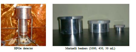 Gamma-ray detector system (left) and counting containers (right) for the determination of radium (226Ra, 228Ra) in marine sediments and Mn-fiber.