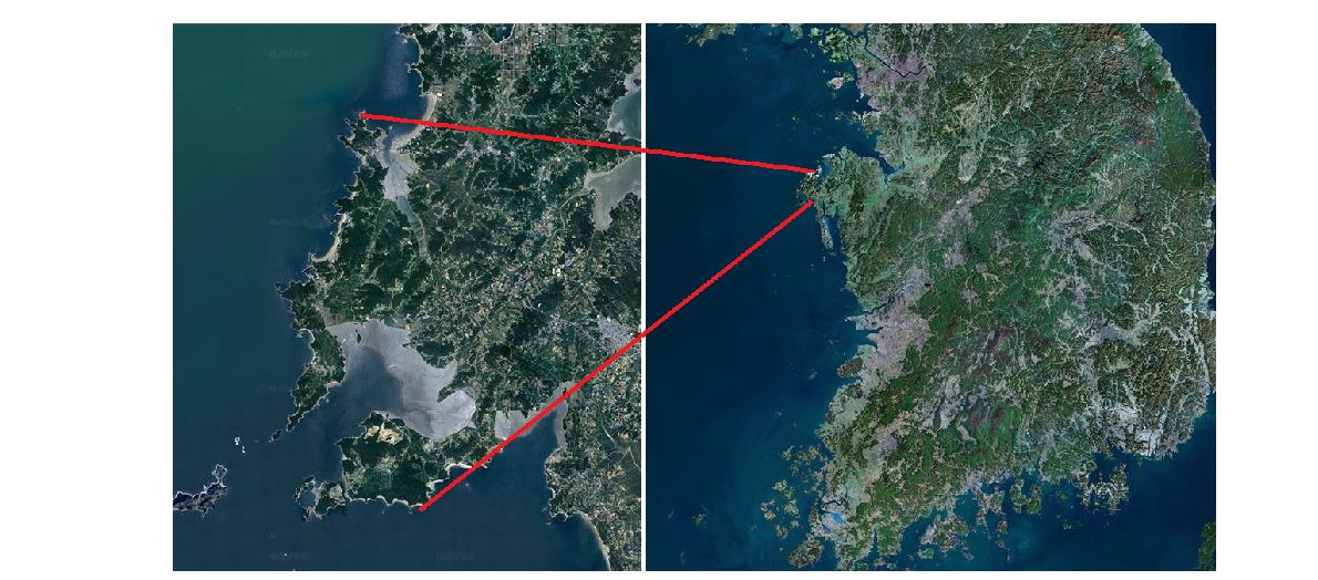 SGD 현장적용 지역, 충남 태안군 소근항(상부)과 근흥만(하부).