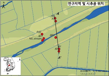 노성천 인근 지역 시추공 위치도