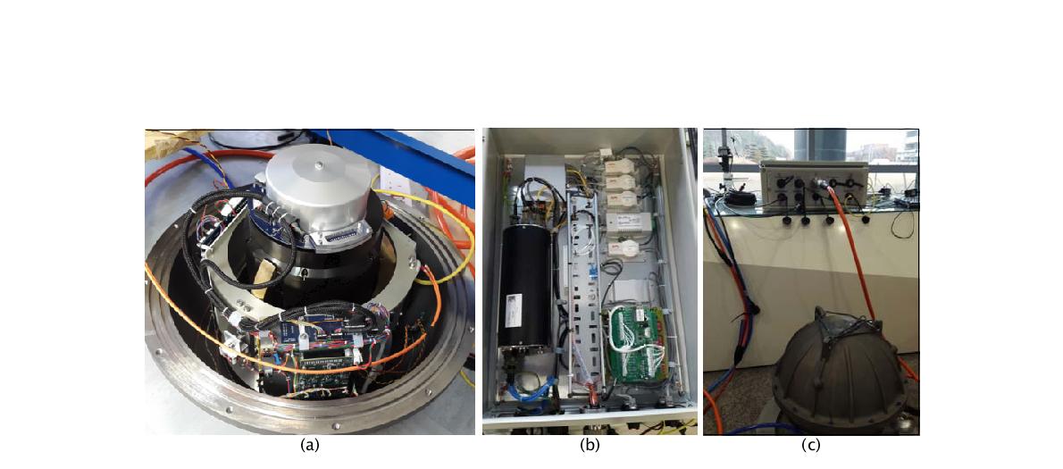 그림 3.3.40 SHI 관측 시스템 해저면 모듈 내부(a), 해상 모듈 내부(b), 실내 테스트(c)