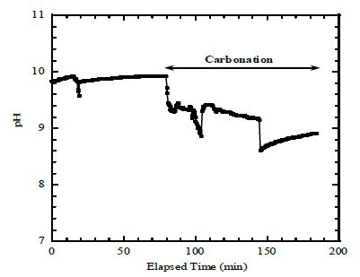 Fig. 3-11-5. Temporal pH variation of slate and red mud mixture during CO2 injection (40ml/min).