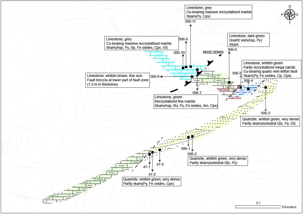 가사리일대 route mapping을 통한 지질도 및 광체분포도