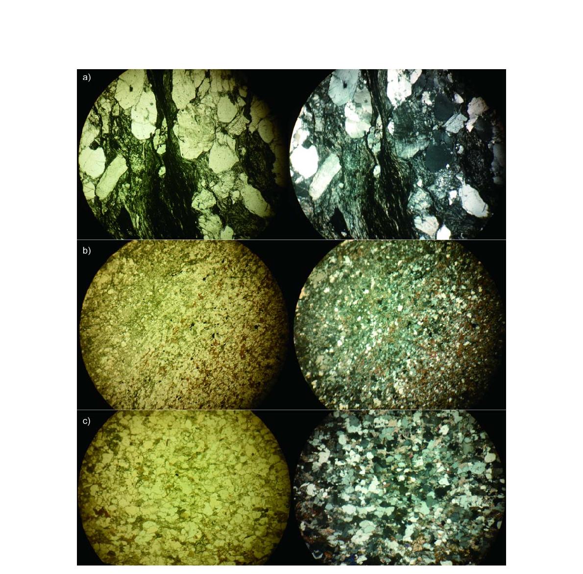태안반도에 분포하는 변성퇴적암의 대표적 편광현미경 하 박편사진.